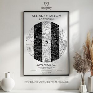 Framed modern design print Juventus Stadium Map, created with visual clarity and purpose