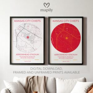 Framed and refined artwork of Kansas City Chiefs Stadium Map, designed for stylish interiors