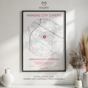 Designer wall art showcasing Kansas City Chiefs Stadium Map, adding elegance to your surroundings