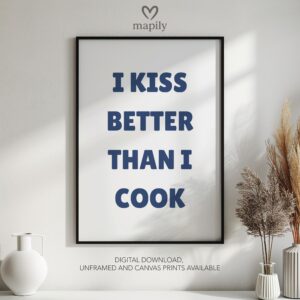 Clean and modern typography artwork Kiss Cook, ideal for home office inspiration