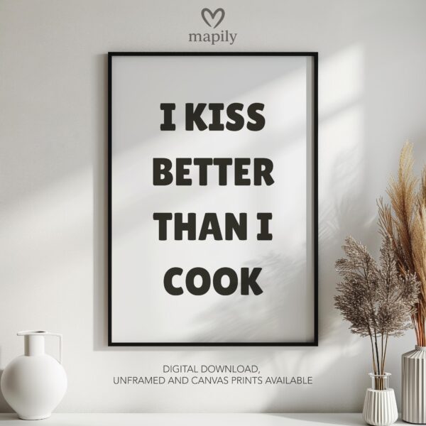 Stylish monochrome framed print with a clean and modern aesthetic Kiss Cook, perfect for contemporary decor