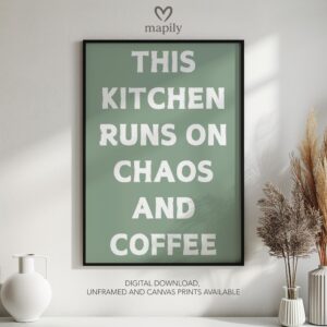 Monochrome statement print with a strong visual presence Kitchen Chaos, ideal for adding personality to a room