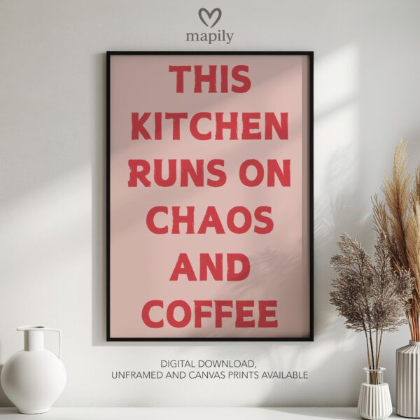 Modern framed wall art piece featuring a simple yet elegant design Kitchen Chaos, suited for any interior style