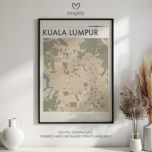 Custom artwork print Kuala Lumpur Map, tailored for simplicity and emotional value