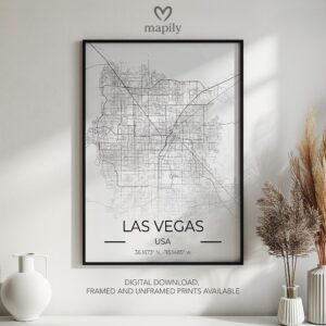 Framed art print featuring Las Vegas City Map, offering a balance of simplicity and sentiment