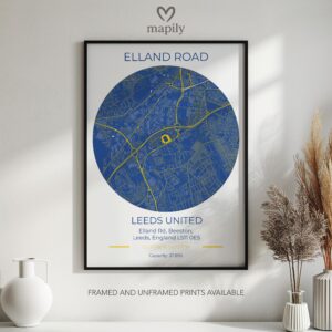Refined and minimalist wall art of Leeds United Stadium Map, suitable for every design taste