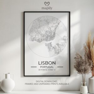 Elegant framed artwork showcasing Lisbon Map, perfect for a statement wall