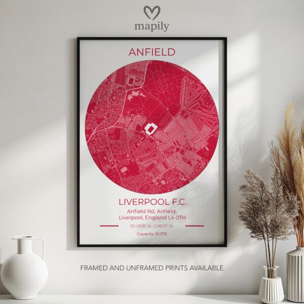 Crisp and clean artwork featuring Liverpool Stadium Map, designed to elevate any interior