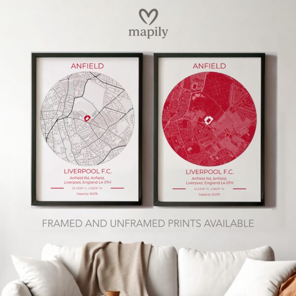 Decorative wall piece featuring Liverpool Stadium Map, created to blend with modern settings