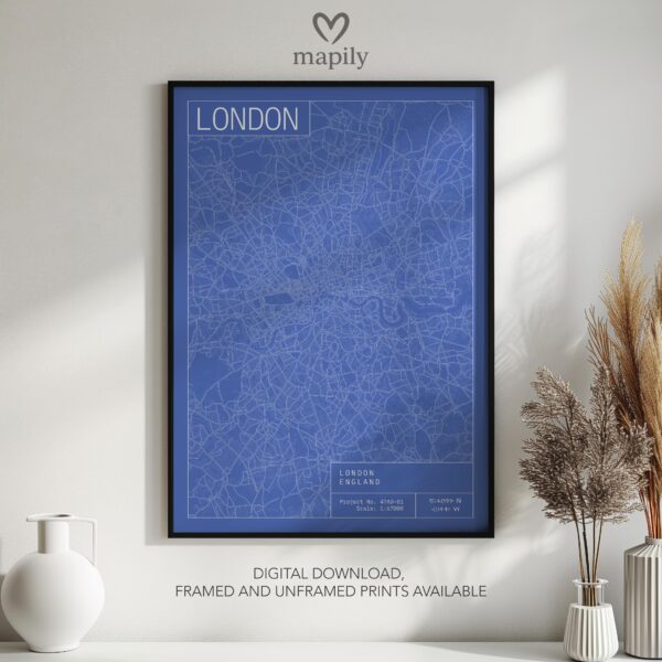 Tasteful and modern wall artwork London City Map, suited for any room
