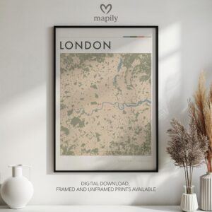 Striking graphic representation of London City Map, designed to complement modern decor