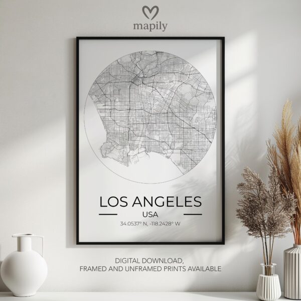 Custom artwork print Los Angeles City Map, tailored for simplicity and emotional value