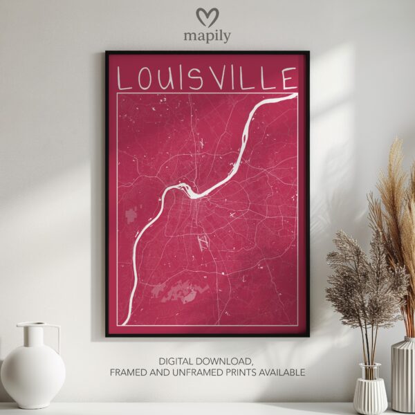 Contemporary print featuring Louisville Map, designed for stylish living spaces