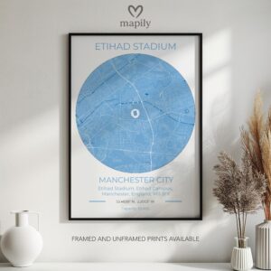 Crisp and clean artwork featuring Man City Stadium Map, designed to elevate any interior