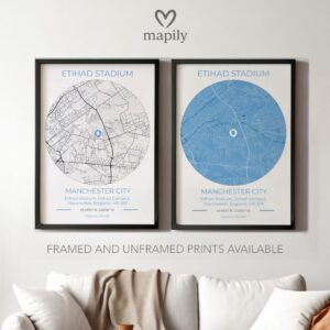 Custom artwork print Man City Stadium Map, tailored for simplicity and emotional value
