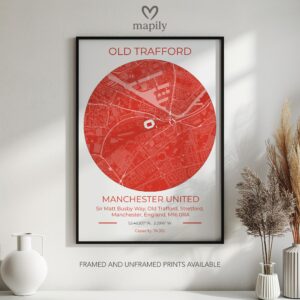 Clean and bold design showcasing Man Utd Stadium Map, ideal for a gallery wall