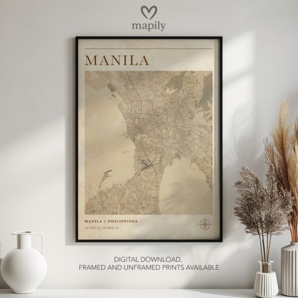 Clean layout print featuring Manila Map, ideal for modern living spaces