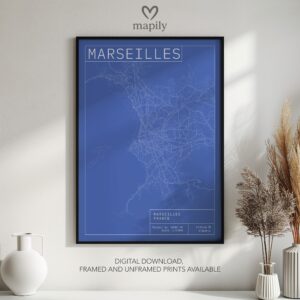 Clean and bold design showcasing Marseille Map, ideal for a gallery wall