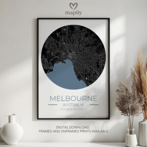 Modern wall art design featuring Melbourne Map, created with clean lines and style