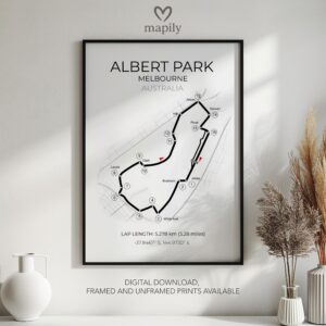 Minimalist map-inspired artwork Melbourne F1, ideal for a thoughtful interior touch