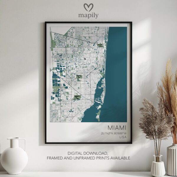 Minimal layout wall art Miami Map Poster, bringing personality and structure to your wall