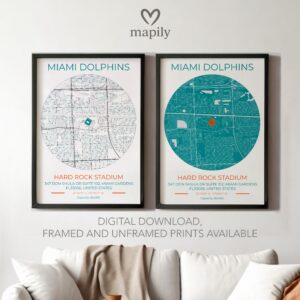Custom artwork print Miami Dolphins Stadium Map, tailored for simplicity and emotional value