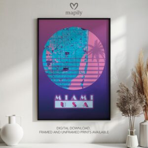 Meaningful location art Miami Map, brought to life in a modern style