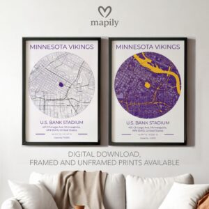 Clean layout print featuring Minnesota Vikings Stadium Map, ideal for modern living spaces