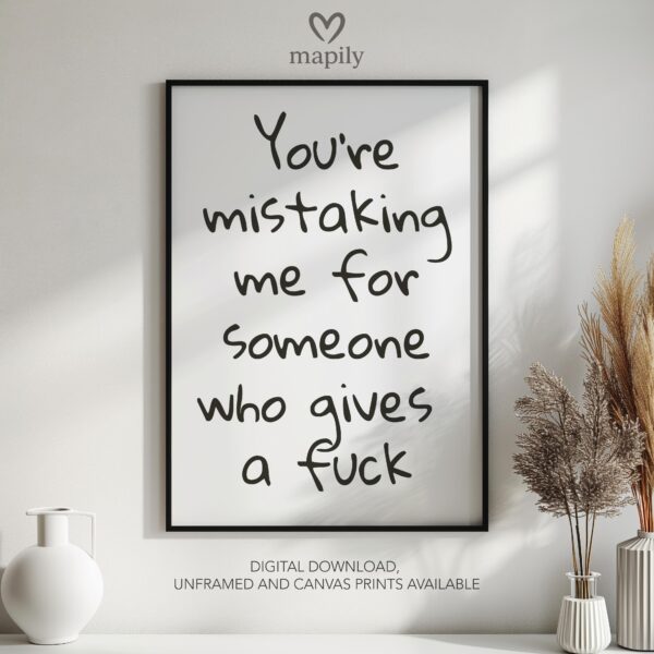 Elegant black-and-white framed print You're Mistaking Me, great for contemporary living rooms or hallways