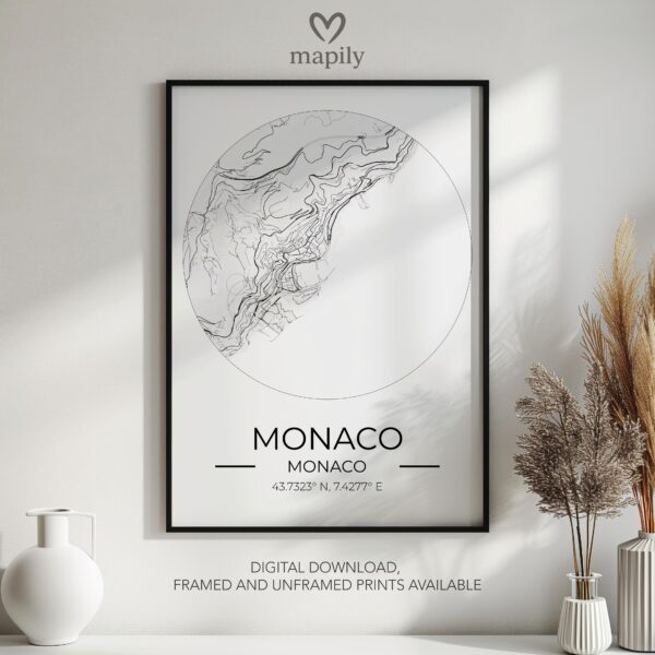 Subtle yet impactful design print Monaco Map, highlighting place and meaning