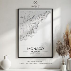 Stylish wall print highlighting Monaco Map, crafted for timeless interiors