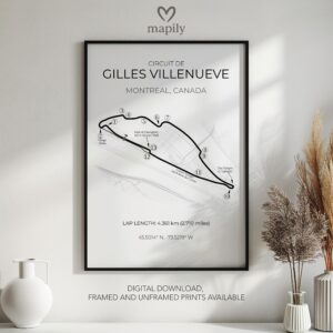 Framed art print featuring Montreal F1, offering a balance of simplicity and sentiment