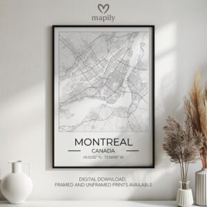 Sleek map-inspired artwork of Montreal Map, designed to complement your space