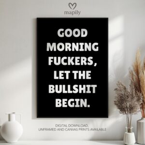 Stylish monochrome framed print with a clean and modern aesthetic Morning Fuckers, perfect for contemporary decor
