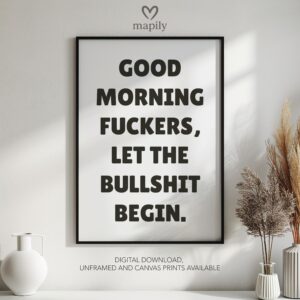 Modern framed wall art piece featuring a simple yet elegant design Morning Fuckers, suited for any interior style