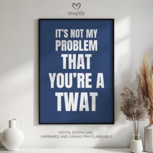 Minimalist black framed wall art print featuring bold typography and a stylish design It's Not My Problem That You're A Twat