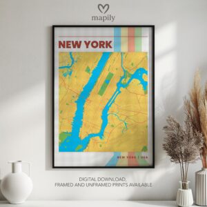 Elegant framed artwork showcasing New York City Map, perfect for a statement wall