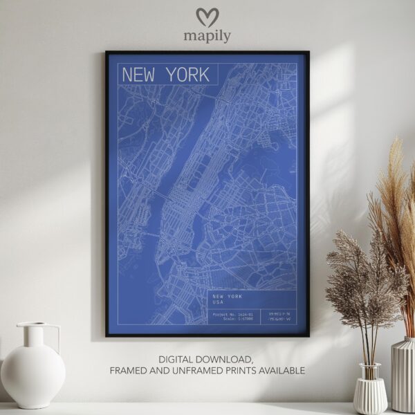 Design-forward art print showcasing New York City Map, perfect for home or workspace