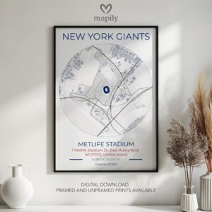 Striking graphic representation of New York Giants Stadium Map, designed to complement modern decor