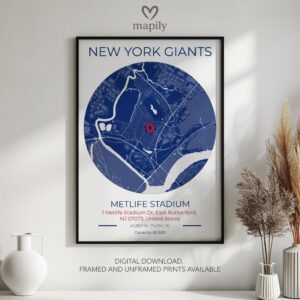 Stylish wall print highlighting New York Giants Stadium Map, crafted for timeless interiors