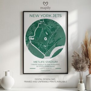 Sleek map-inspired artwork of New York Jets Stadium Map, designed to complement your space