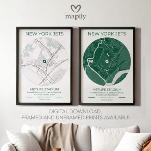 Statement wall art featuring New York Jets Stadium Map, with a minimalist and personal touch