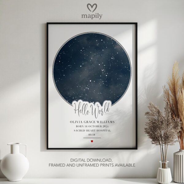 Striking visual representation of the sky at Hello World Star Map, designed for modern interiors
