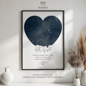 Framed star map design of Hello World Custom Star Map, combining astronomy and aesthetic simplicity