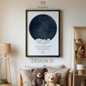 Elegant star map wall art representing Night You Were Born, designed with minimal style