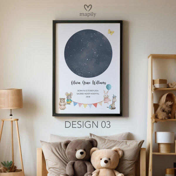 Contemporary star map print Night You Were Born, crafted to mark meaningful memories