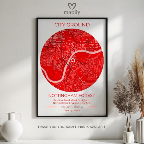 Tasteful and modern wall artwork Nottingham Forest Stadium Map, suited for any room