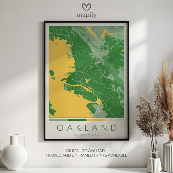 Stylish wall print highlighting Oakland Map, crafted for timeless interiors