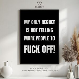 Stylish monochrome framed print with a clean and modern aesthetic Only Regret, perfect for contemporary decor