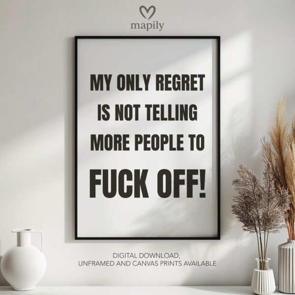 Modern framed wall art piece featuring a simple yet elegant design Only Regret, suited for any interior style